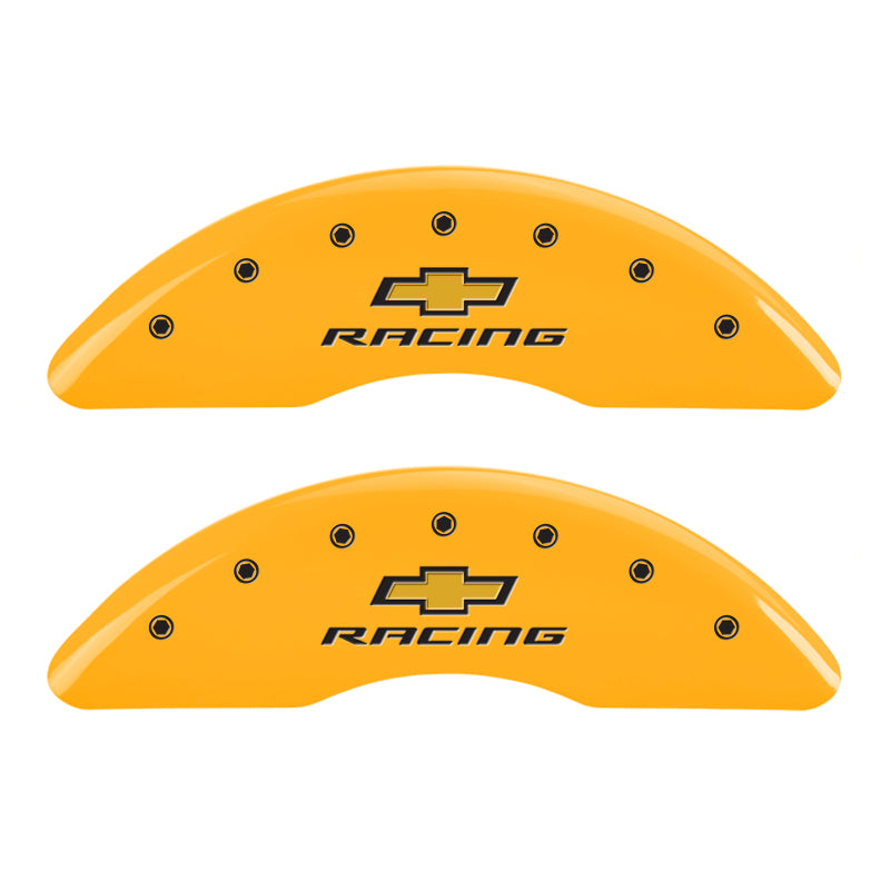 MGP 4 Caliper Covers Engraved F & R Chevy Racing Yellow Finish Black Char 2016 Chevrolet Camaro MGP