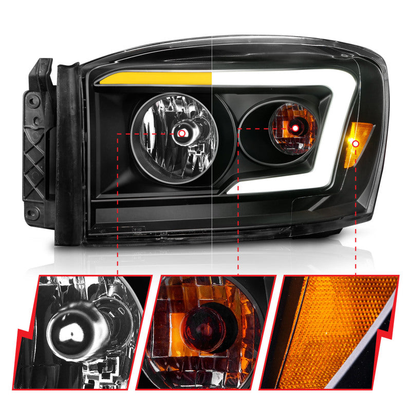 Anzo 06-09 Dodge RAM 1500/2500/3500 Headlights Black Housing/Clear Lens (w/Switchback Light Bars) ANZO