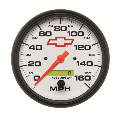 AutoMeter Gauge Speedometer 5in. 160MPH Elec. Programmable Chevy Red Bowtie White 5889-00406