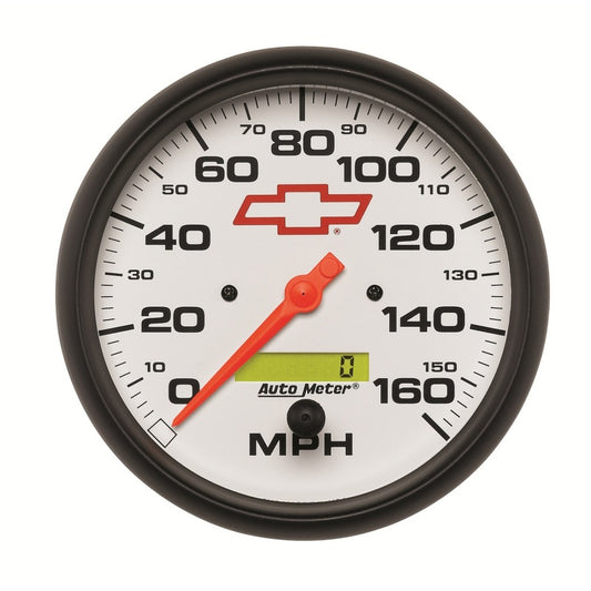AutoMeter Gauge Speedometer 5in. 160MPH Elec. Programmable Chevy Red Bowtie White 5889-00406