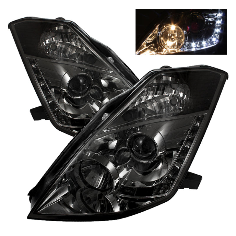 Spyder Nissan 350Z 03-05 Projector Headlights Halogen Model Only - DRL Smoke PRO-YD-N350Z02-DRL-SM - eliteracefab.com