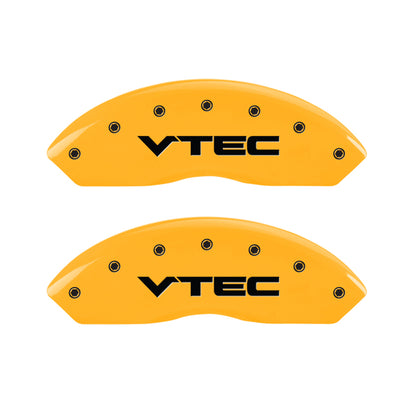 MGP 4 Caliper Covers Engraved Front & Rear Vtech Yellow Finish Black Char 2004 Acura RSX MGP