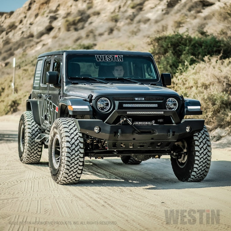 Westin 18-20 Jeep Wrangler WJ2 Full Width Front Bumper w/LED Light Bar Mount Textured Black - eliteracefab.com