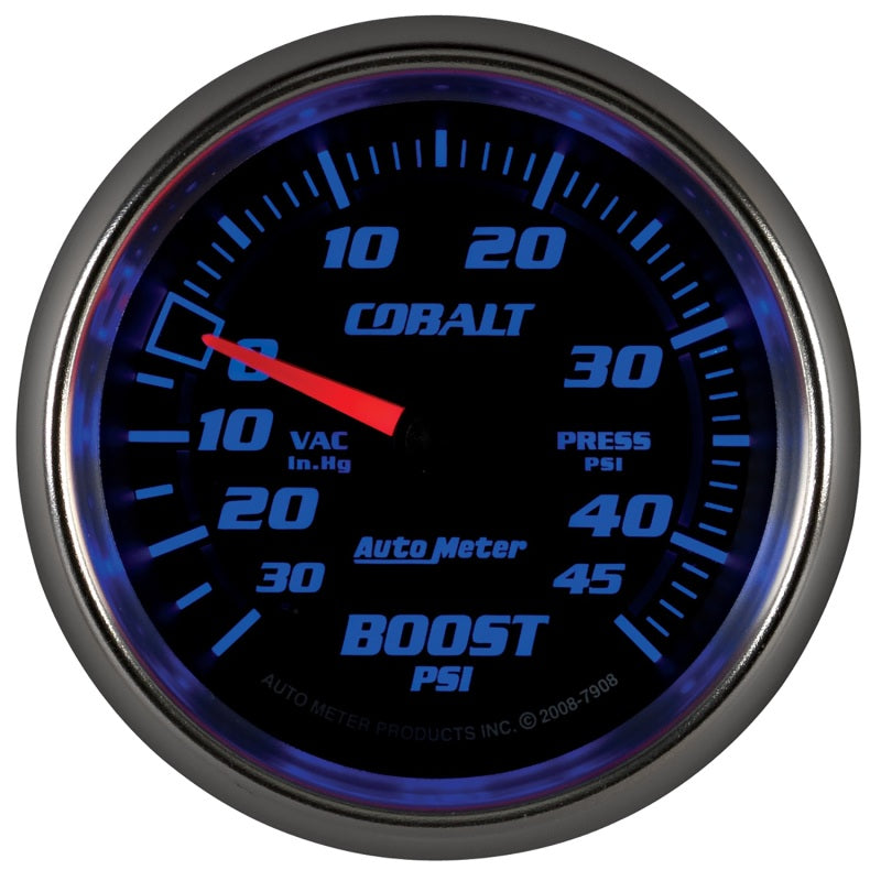 AutoMeter Gauge Vac/Boost 2-5/8in. 30Inhg-45PSI Mechanical Cobalt 7908
