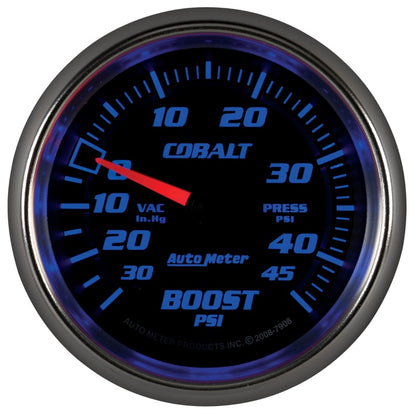AutoMeter Gauge Vac/Boost 2-5/8in. 30Inhg-45PSI Mechanical Cobalt 7908
