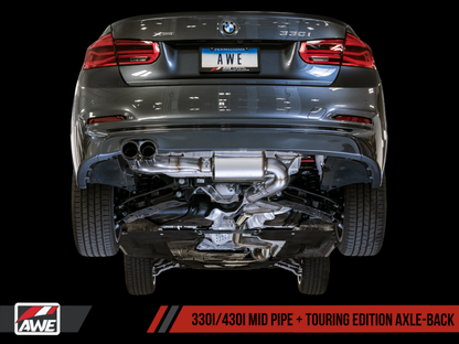 AWE Tuning BMW F3X 28i / 30i Touring Edition Axle-Back Exhaust Single Side - 80mm Black Tips - eliteracefab.com