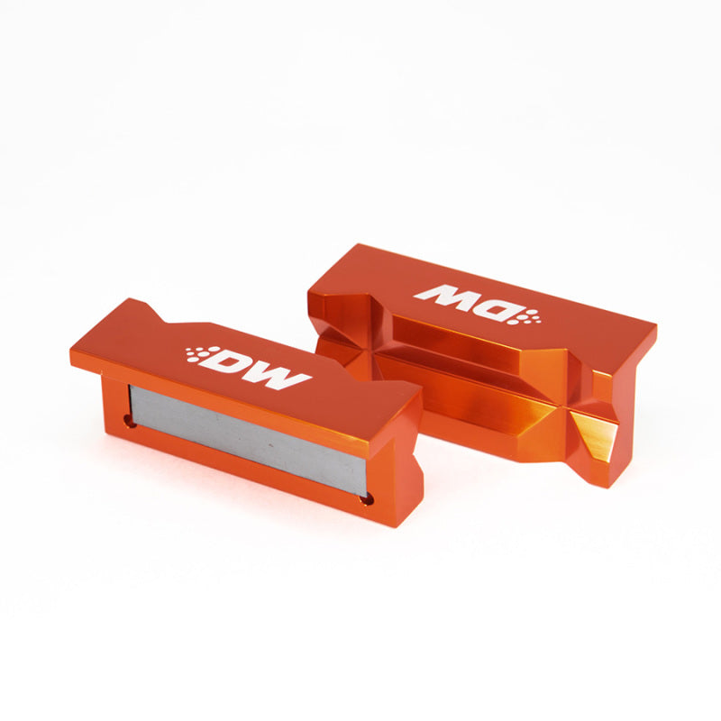 DeatschWerks 4in. Aluminum Soft Jaws w/ Magnet - Orange Anodized - eliteracefab.com