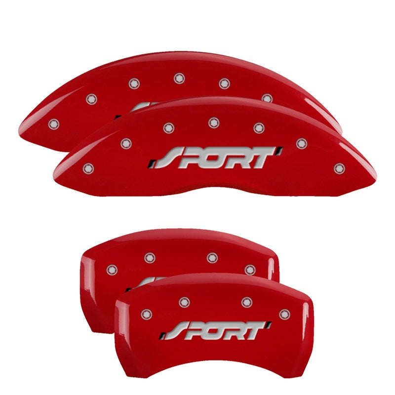 MGP 4 Caliper Covers Engraved Front & Rear SPORT Red finish silver ch - eliteracefab.com