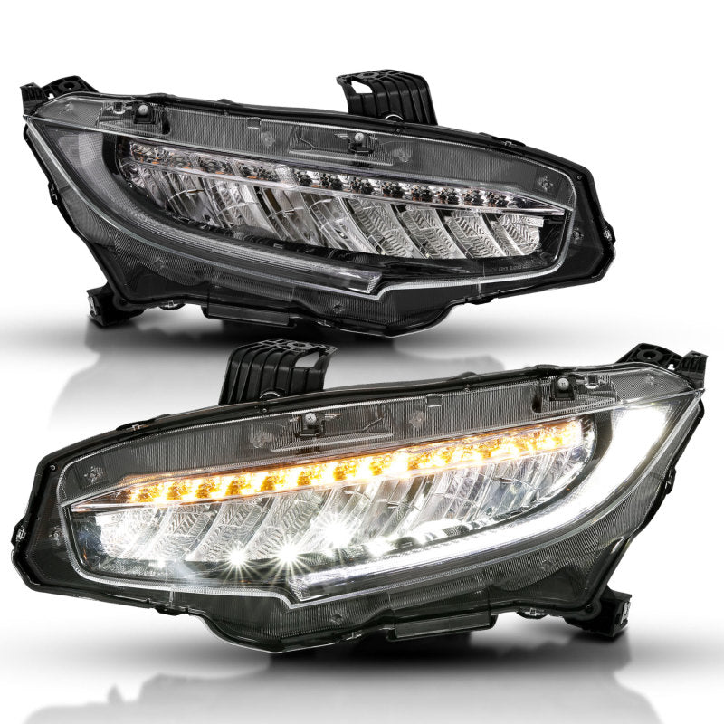 ANZO 16-17 Honda Civic Projector Headlights Plank Style Black w/Amber/Sequential Turn Signal - eliteracefab.com