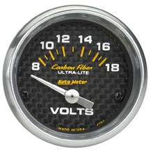 Load image into Gallery viewer, Autometer Carbon Fiber 52mm 8-18 Volt Electronic Volt meter.