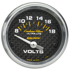 Autometer Carbon Fiber 52mm 8-18 Volt Electronic Volt meter.