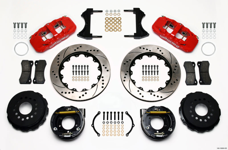 Wilwood AERO4 Rear P-Brake Kit 14.00in Drill Red 2005-2014 Mustang - eliteracefab.com