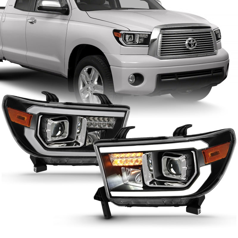 ANZO 2007-2014 Toyota Tundra Projector Light Bar H.L Black Amber(Led High Beam) (Halogen Version) - eliteracefab.com