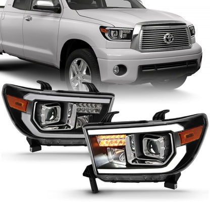 ANZO 2007-2014 Toyota Tundra Projector Light Bar H.L Black Amber(Led High Beam) (Halogen Version) - eliteracefab.com