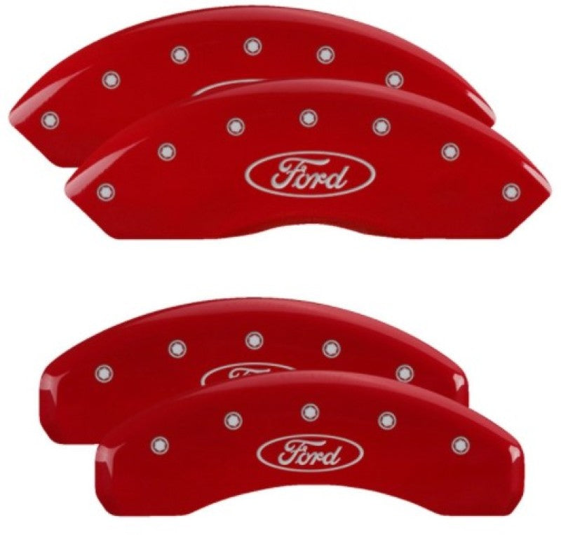 MGP 4 Caliper Covers Engraved Front & Rear Oval Logo/Ford Red Finish Silver Char 2019 Ford Ranger MGP