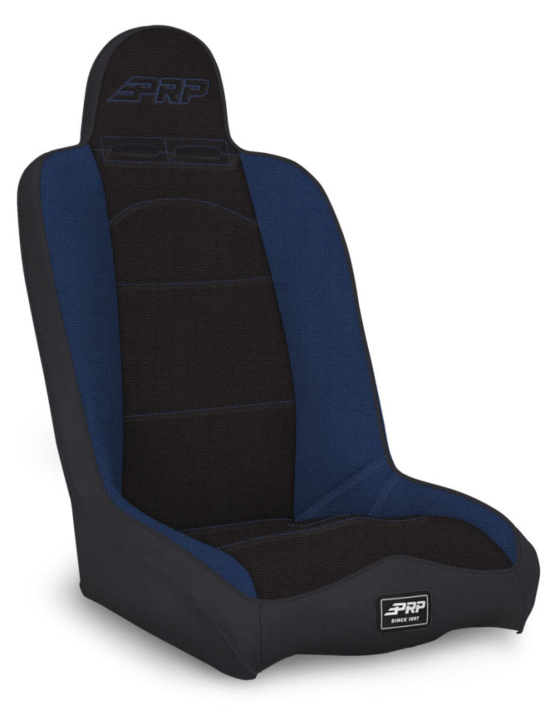 PRP Daily Driver High Back Suspension Seat (Two Neck Slots) - Black / Blue - eliteracefab.com