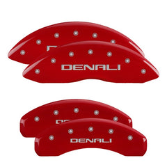 MGP 4 Caliper Covers Engraved Front & Rear GMC Red finish silver ch - eliteracefab.com