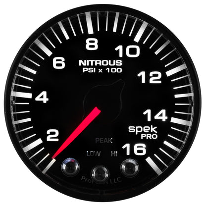 Autometer Spek-Pro Gauge Nitrous Press 2 1/16in 1600psi Stepper Motor W/Peak & Warn Blk/Blk P320328