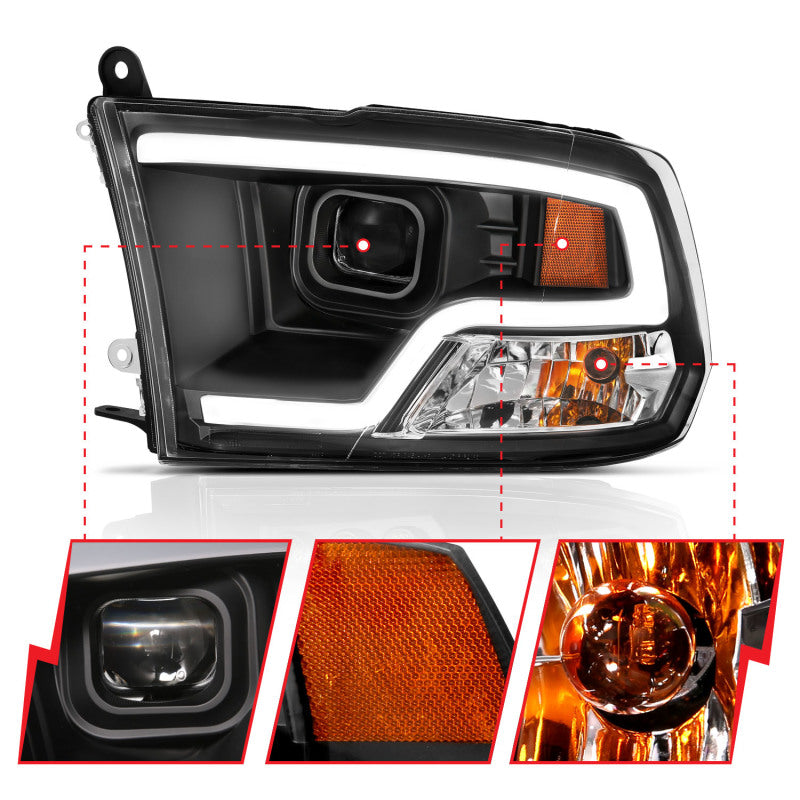 ANZO 09-18 Dodge Ram 1500 Plank Style Projector Headlights Black w/ Halo - eliteracefab.com