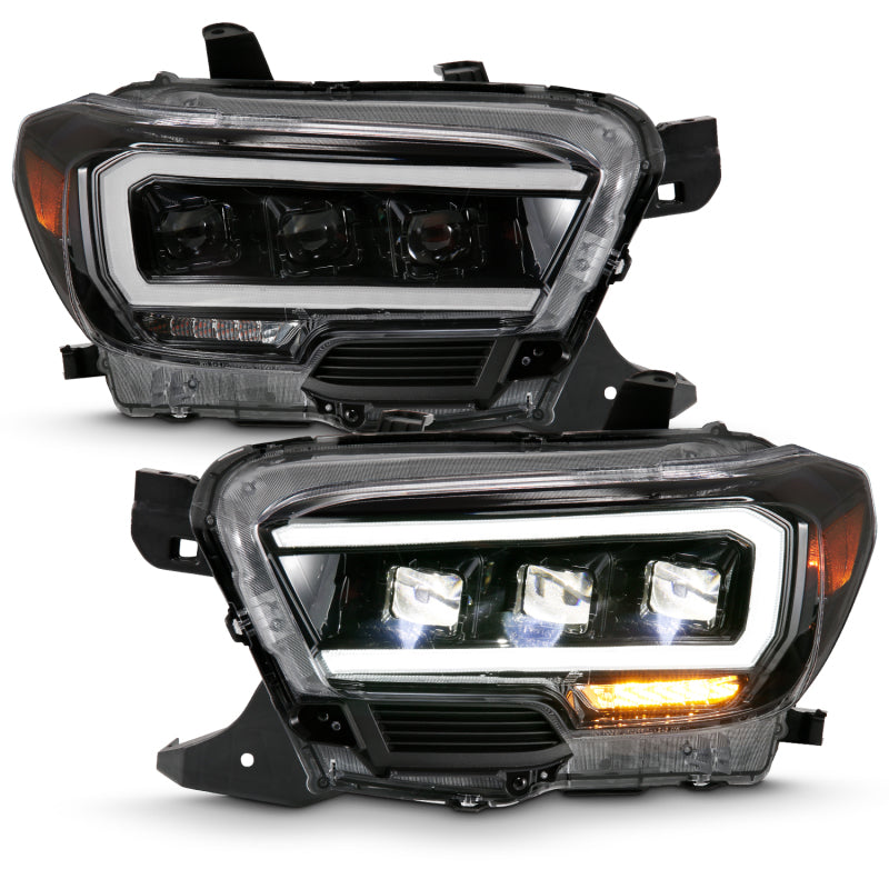 ANZO 2016-2018 Toyota Tacoma LED Projector Headlights Plank Style Black w/ Amber - eliteracefab.com