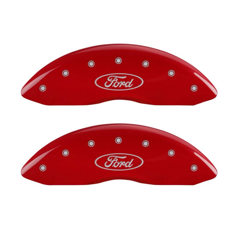 MGP 4 Caliper Covers Engraved Front & Rear Oval logo/Ford Red finish silver ch MGP