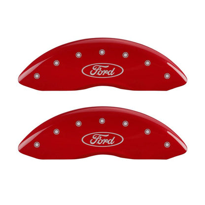 MGP 4 Caliper Covers Engraved Front & Rear Oval logo/Ford Red finish silver ch - eliteracefab.com