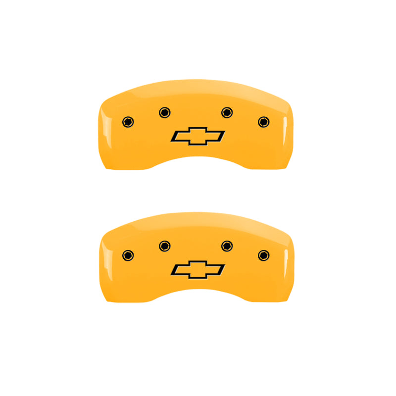 MGP 4 Caliper Covers Engraved Front & Rear Bowtie Yellow Finish Black Char 2008 Chevrolet Impala MGP