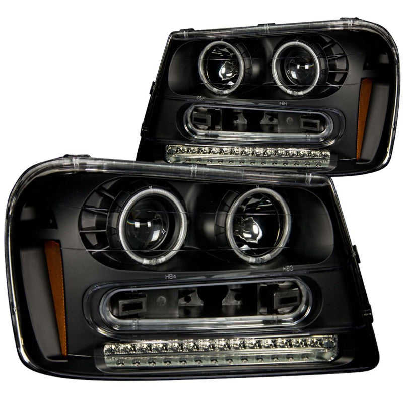 ANZO USA Chevrolet Trailblazer Projector Headlights W/ Halo Black; 2002-2009 - eliteracefab.com