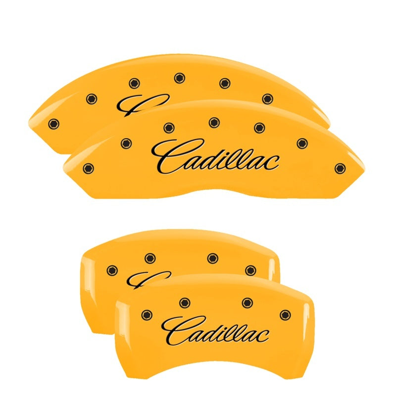 MGP 4 Caliper Covers Engraved F & R Cursive/Cadillac Yellow Finish Black Char 2017 Cadillac XT5 MGP