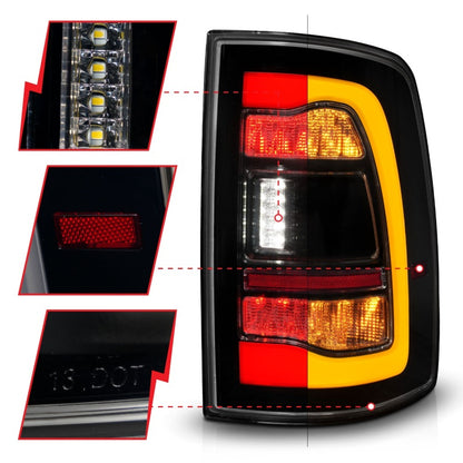ANZO DODGE RAM 1500 09-18 / RAM 2500/3500 10-18 LED TAIL LIGHTS BLACK SMOKE LENS W/ AMBER SEQUENTIAL SIGNAL (FOR ALL MODELS) - 311472