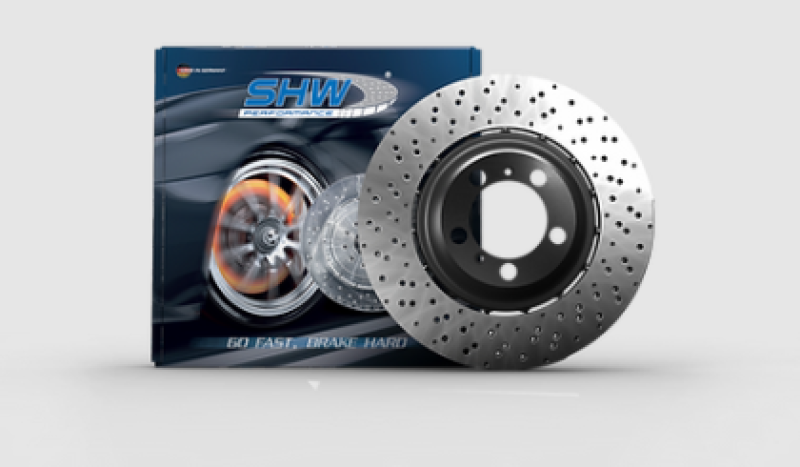 SHW 2021 BMW M3 / 21-22 BMW M4 (Base/Competition) Front Left Cross-Drilled Lightweight Brake Rotor SHW Performance
