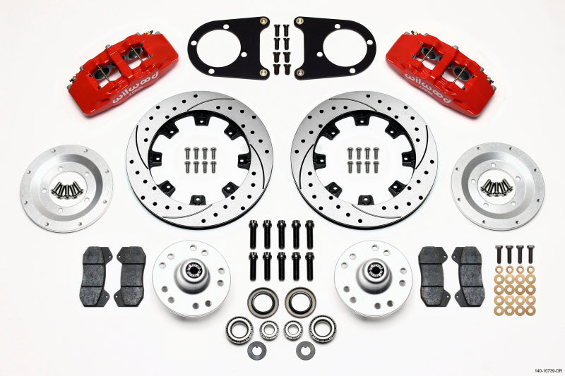 Wilwood Dynapro 6 Front Hub Kit 12.19in Drilled Red 37-48 Ford Psgr. Car Spindle Wilwood