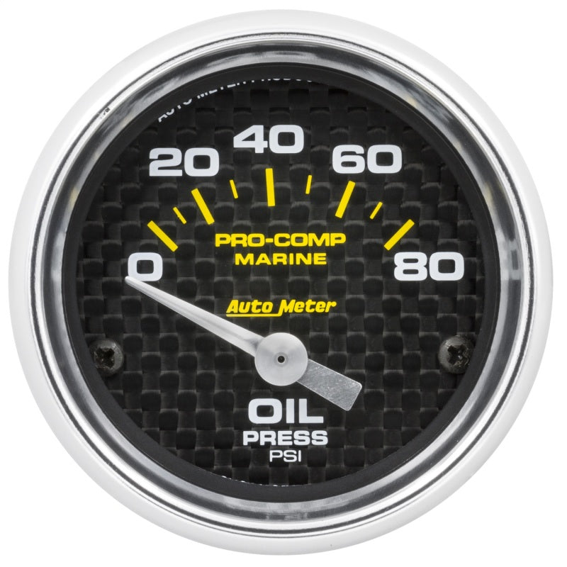 Autometer Marine Carbon Fiber 2-1/16in 80 PSI Electric Oil Pressure Gauge 200744-40