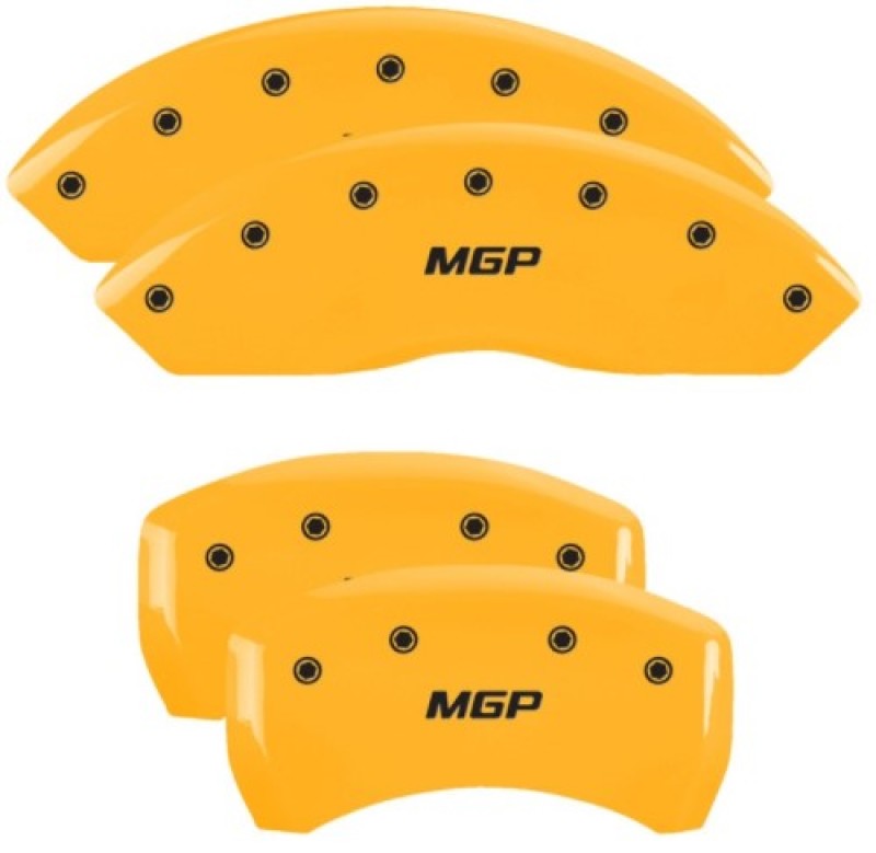 MGP 4 Caliper Covers Engraved Front & Rear MGP Yellow Finish Black Char 2019 Chevrolet Blazer MGP