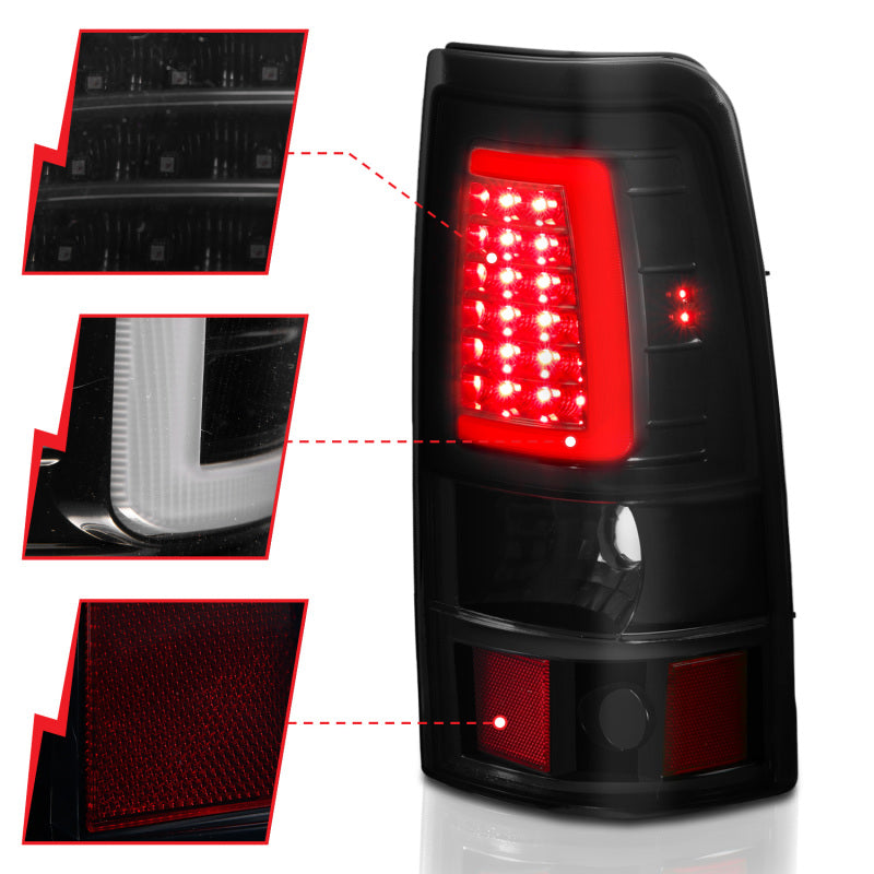 ANZO 1999-2002 Chevy Silverado 1500 LED Taillights Plank Style Black w/Smoke Lens - eliteracefab.com