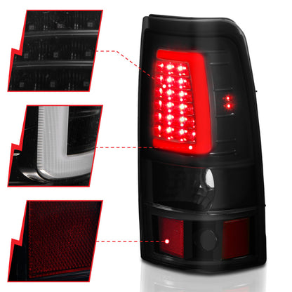 ANZO 1999-2002 Chevy Silverado 1500 LED Taillights Plank Style Black w/Smoke Lens - eliteracefab.com