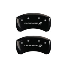 Load image into Gallery viewer, MGP 4 Caliper Covers Engraved Front &amp; Rear With stripes/Dodge Black finish silver ch MGP