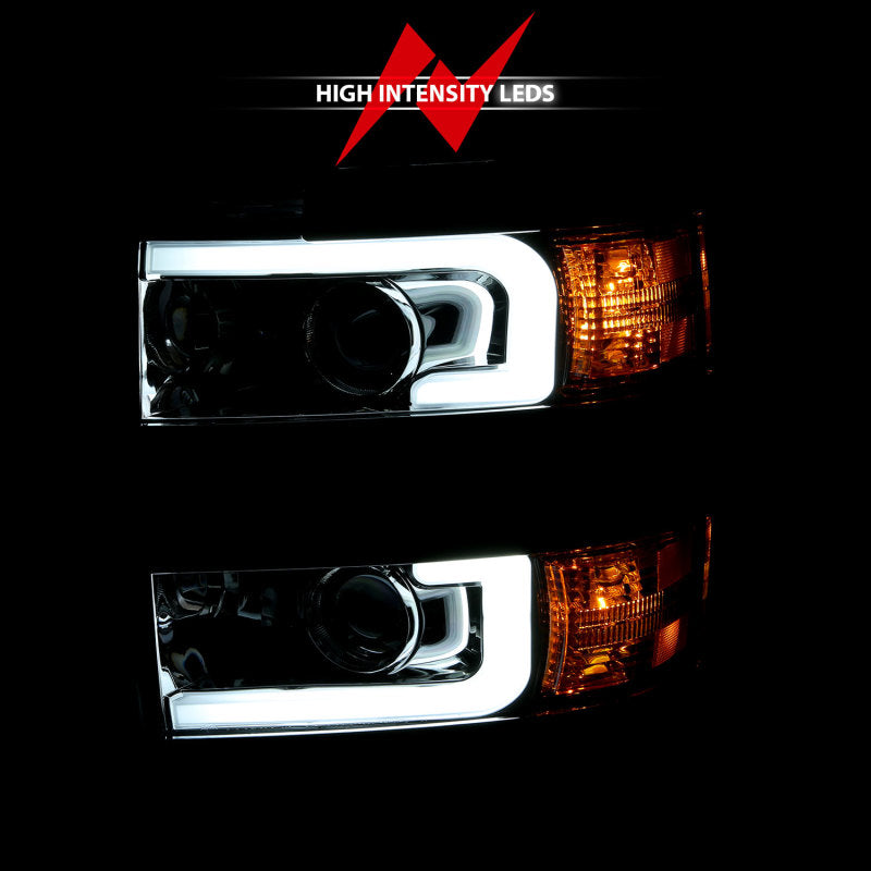 ANZO USA Chevrolet Silverado Hd Projector Headlights W/ Plank Style Design Chrome W/ Amber; 2015-2017 - eliteracefab.com