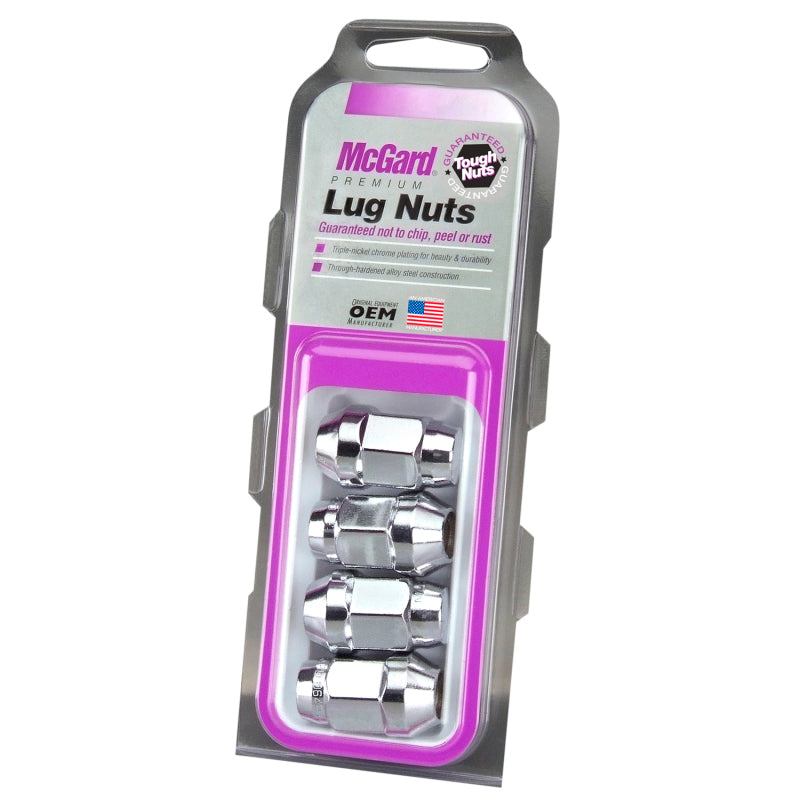 McGard Hex Lug Nut (Cone Seat Bulge Style) M12X1.25 / 3/4 Hex / 1.45in. Length (4-Pack) - Chrome - eliteracefab.com