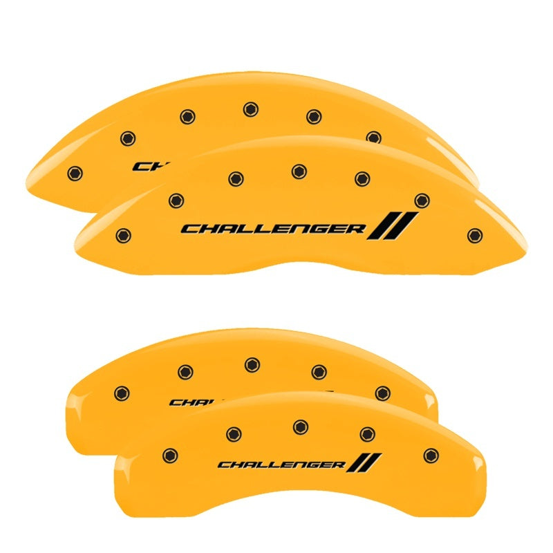 MGP 4 Caliper Covers Engraved Front & Rear With stripes/Challenger Yellow finish black ch MGP