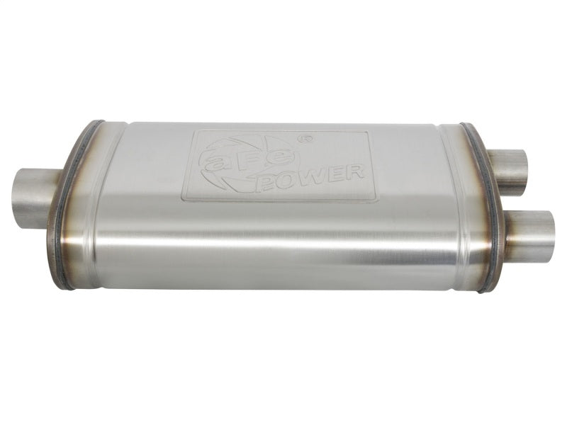 aFe MACHForce XP SS Muffler 3in Center Inlet / 2.5in Dual Outlets 22in L x 11in W x 6in H Body aFe