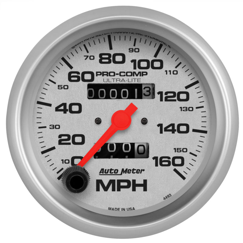 Autometer Ultra-Lite 3-3/8 inch 160 MPH Mechanical In Dash Speedometer 4493