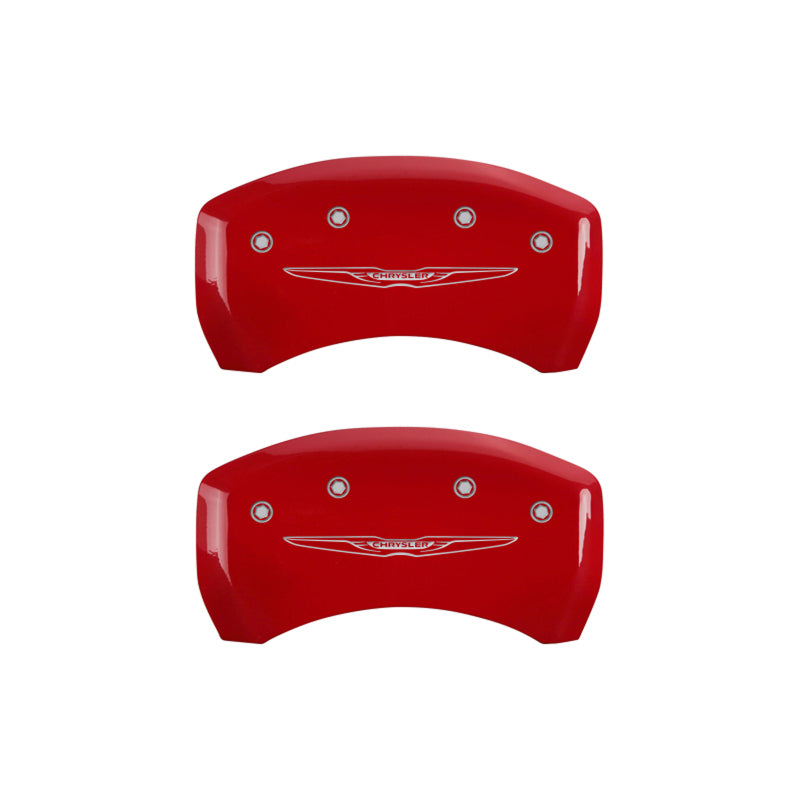 MGP 4 Caliper Covers Engraved Front & Rear Style 2/Chrysler Wing Red finish silver ch MGP