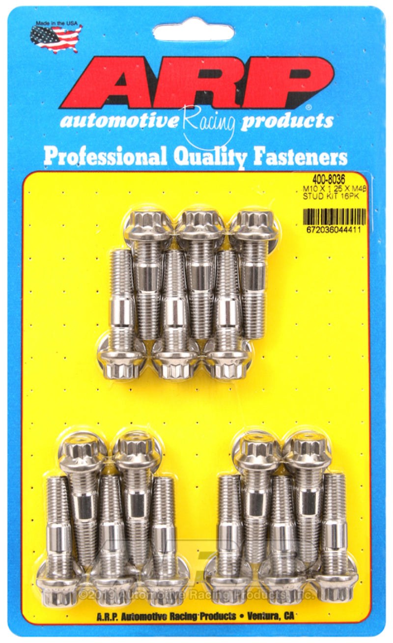 ARP M10 x 1.25 x 48 Stainless Steel 12pt Broached Stud Kit (16/pkg) ARP