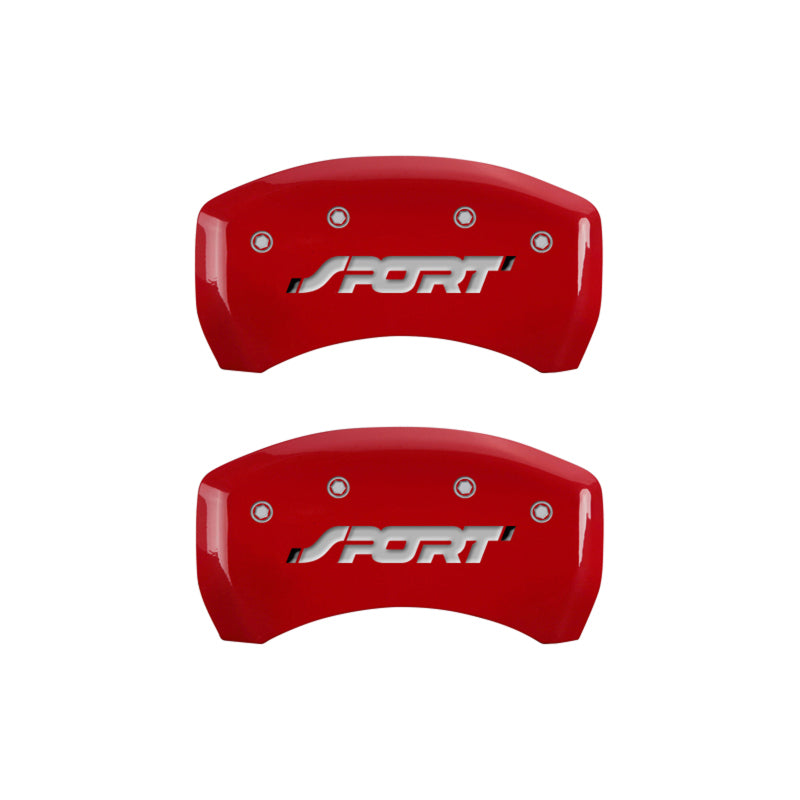 MGP 4 Caliper Covers Engraved Front & Rear SPORT Red finish silver ch - eliteracefab.com