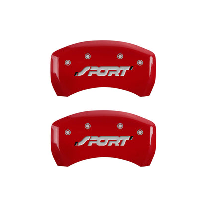 MGP 4 Caliper Covers Engraved Front & Rear SPORT Red finish silver ch - eliteracefab.com