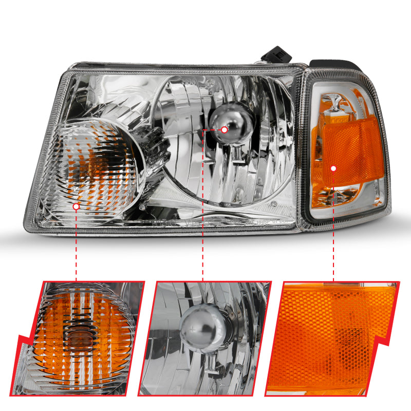 ANZO 2001-2011 Ford Ranger Crystal Headlight Chrome w/Corner Lights (OE Replacement) - eliteracefab.com