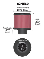 K&N 0.75 inch ID 1.375 inch OD 1.125 inch H Clamp On Crankcase Vent Filter - eliteracefab.com