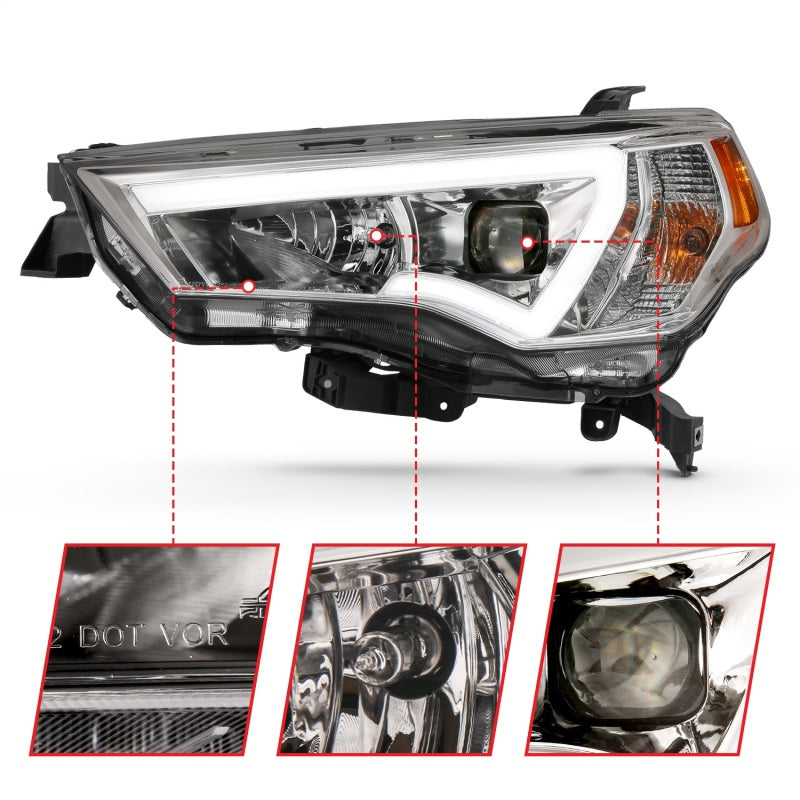 ANZO 14-18 Toyota 4 Runner Plank Style Projector Headlights Chrome w/ Amber - eliteracefab.com