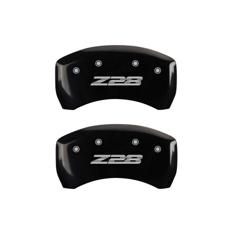 MGP 4 Caliper Covers Engraved Front Gen 4/Camaro Engraved Rear Gen 4/Z28 Black finish silver ch MGP